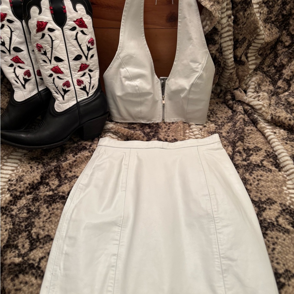 S&U Leather Fashions Vintage Genuine Leather Skirt and Top NEW WITH TAGS!